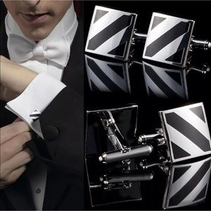 Men’s professional cuff links black silver stripe